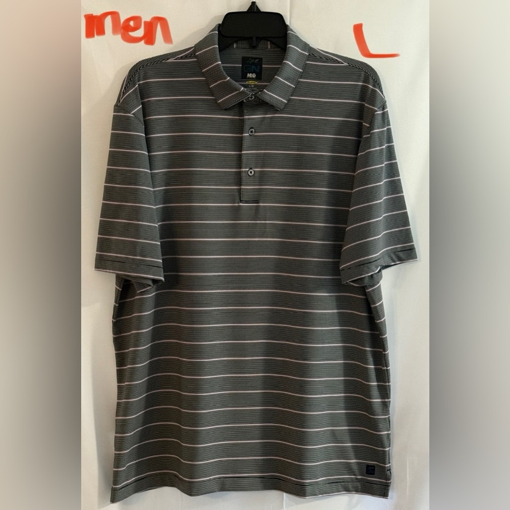 Greg Norman Collection Men's Polo - Gray and White Stripes